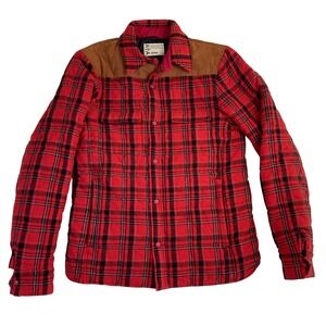 ASPESI Jacket Flannel Shirt Men's M Red Plaid Quilted Thermal Snap Button Suede
